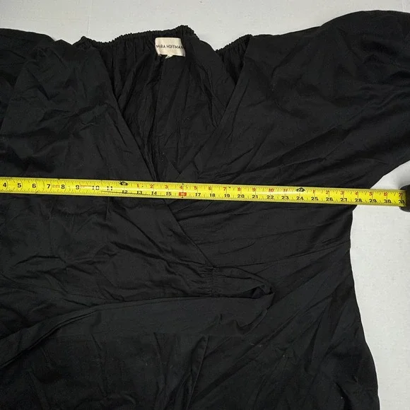 Mara Hoffman Black Wrap Midi Dress Long Sleeve Tie Waist Organic Cotton 3X $595